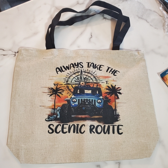 Always Take the Scenic Route Burlap Tote Bag - Picture 7 of 7